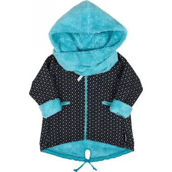 Chlapecká bunda černo-tyrkysová softshellová bunda s kapucí a šálou