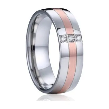 Prsten 7AE AN1034 Dámský snubní ocelový prsten s diamanty - velikost 55 - AN1034-D-55