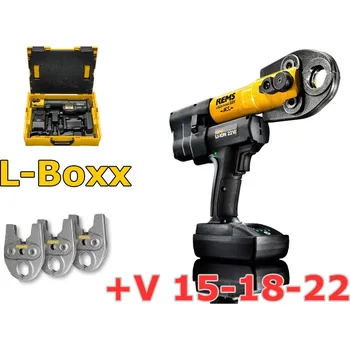 Krimpovací kleště Lisovací kleště REMS Mini-Press 22V SET V-15-18-22 čelisti, Aku Li-Ion L-BOXX 578031 (REMS 578031, 22V Akumulátorový radiální lis Ø 10 – 40 mm, stroj se sadou čelistí V 15, 18, 22 + kufr LBoxx)