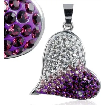 Přívěsek Šperky4U Ocelový přívěsek srdce - čiré a fialové krystaly - PSW1021