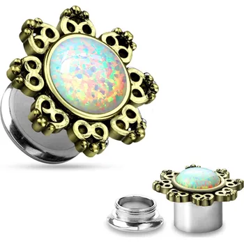 Piercing Šperky4U Plug do ucha s ornamenty a Opálem - PL01180-03