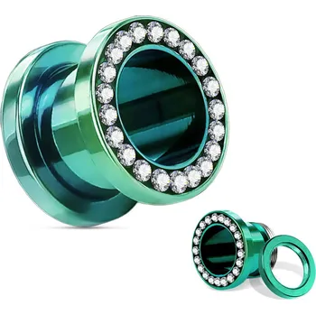 Piercing Šperky4U Zelený ocelový tunel s čirými kamínky - TN01006G-05