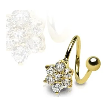 Piercing Šperky4U Pozlacená spirála - kytička s kamínky - SP01023