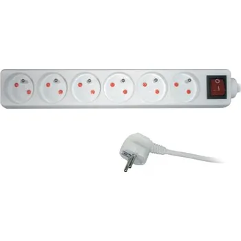 Síťový kabel Kabel prodlužovací 2 m, 6 zásuvek, s vypínačem