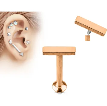 Piercing Šperky4U Zlatý piercing do brady - labreta 1,2 x 6 mm, obdélník 2 x 6 mm - LB1030RD-1206