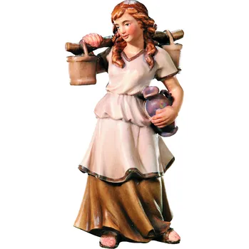 Vánoce Ornatis Žena nesoucí vodu Provedení: Malované, Velikost stojících figur dospělých postav: 9 cm Dřevěná vyřezávaná soška ženy s nádobami na vodu