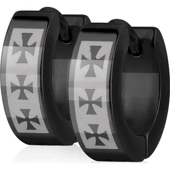 Náušnice Šperky4U Ocelové náušnice - kroužky s maltézkými kříži - OPN1217-K