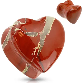 Piercing Šperky4U Plug do ucha srdce - červený nefrit - jadeit - PL01132-10