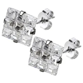 Náušnice Šperky4U Ocelové náušnice - zirkony 6 x 6 mm - OPN1541