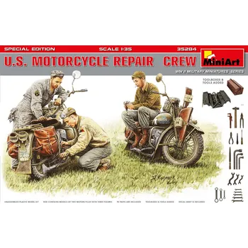 Plastikový model Miniart 1/35 U.S. Motorcycles & Repair Crew (Special Edition)