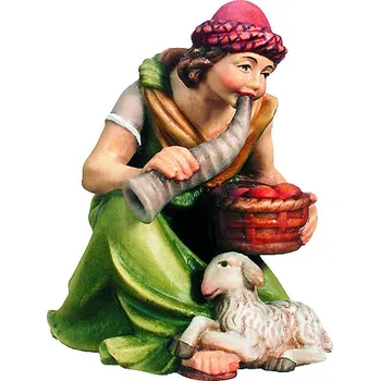 Vánoční dekorace Ornatis Patsýř klečící s ovečkou Provedení: Malované, Velikost stojících figur dospělých postav: 7 cm Dřevěná vyřezávaná soška klečícího pastýře s ovečkou