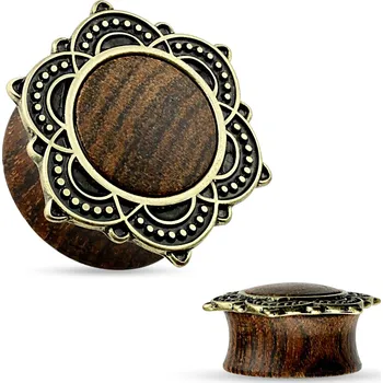 Piercing Šperky4U Dřevěný plug do ucha Rose Wood s ornamenty - PL01190-08