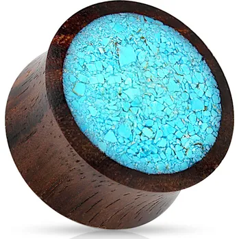 Piercing Šperky4U Dřevěný plug do ucha s tyrkysovými střípky - PL01163-12