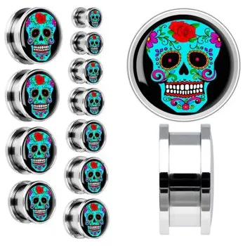 Piercing Šperky4U Plug do ucha šroubovací - lebka tyrkysová - PL01128-06