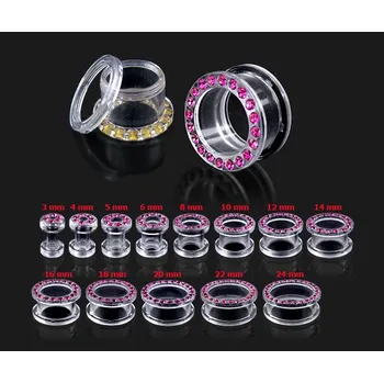 Piercing Šperky4U Čirý šroubovací tunel s růžovými zirkony - TN01014-06