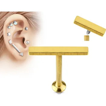 Piercing Šperky4U Zlacený piercing do brady - labreta 1,2 x 6 mm, obdélník 2 x 12 mm - LB1037GD-1206