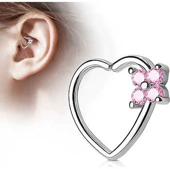 Piercing Šperky4U Piercing do nosu/ucha srdce, růžové kamínky - N0059-P