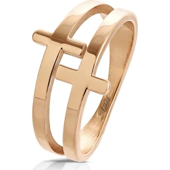 Prsten Šperky4U Zlacený ocelový prsten s kříži - velikost 57 - OPR1687-57