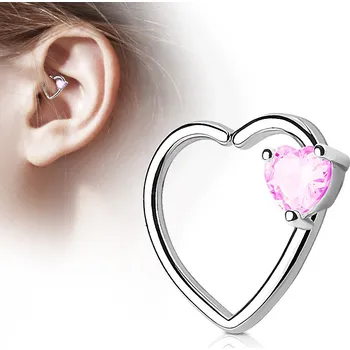 Piercing Šperky4U Piercing do nosu/ucha srdce, růžový kamínek - N0058-P