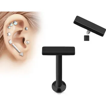 Piercing Šperky4U Černý piercing do brady - labreta 1,2 x 6 mm, obdélník 2 x 6 mm - LB1030K-1206