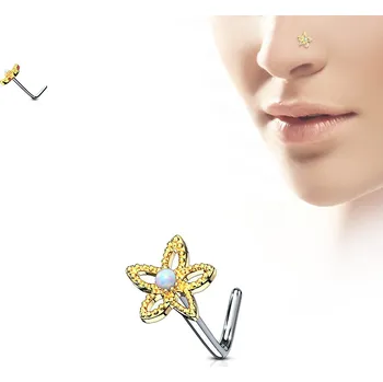 Piercing Šperky4U Zlacený piercing do nosu kytička - opál - N0085-GD