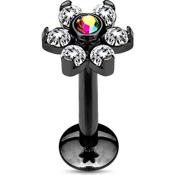 Piercing Šperky4U Černý piercing do brady - labreta kytička - LB1078-1208