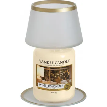 Svícen Stínítko Yankee Candle na střední a velké svíčky + talíř na střední a velké svíčky Holiday Sparkle Frosty