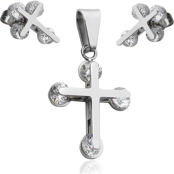 Souprava šperků Dámský set přívěsek a náušnice křížek z chirurgické oceli S584130