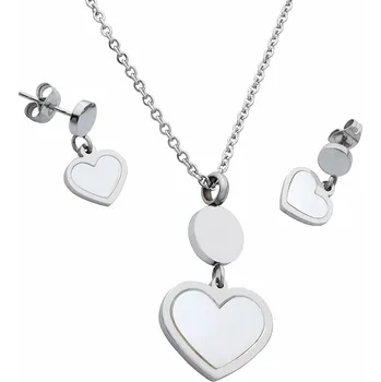 Souprava šperků Dámský set náhrdelník a náušnice srdce Valentýn z chirurgické oceli S583130