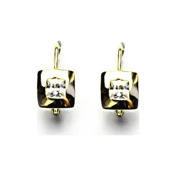 Náušnice Zlaté náušnice čiré zirkony ,žluté zlato - NK 1117 (zirkon 4x4 mm)