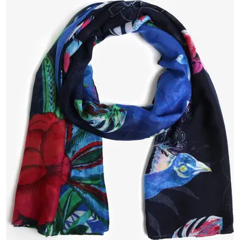 Desigual Foulard Birdpalm tmavě modrá Šála Desigual Foulard Birdpalm tmavě modrá
