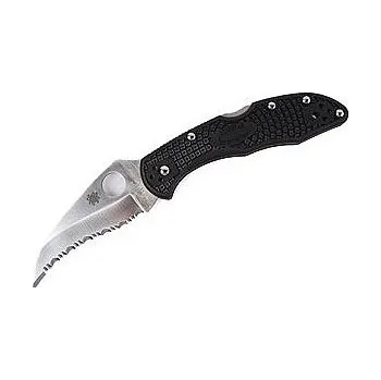 Pracovní nůž Spyderco Lil' Matriarch, zavírací nůž s klipem, černá střenka FRN, zoubkované ostří C162SBK