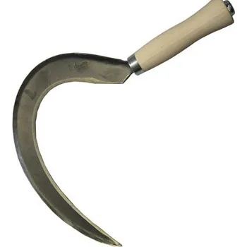 Mačeta Ručně kovaný srp pro leváky Krumpholz, 300g (0655) (Srp s ručně kovaným ostřím, dřevěná rukojeť s délkou 14 cm. Robustní, lehce brousitelný materiál. Tvarovaný pro práci levou rukou.)