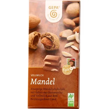 Čokoláda Gepa Bio mléčná čokoláda 38% s celými mandlemi, 100 g Fair Trade
