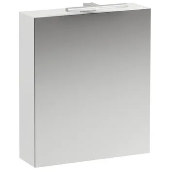 Koupelnový nábytek Base - zrcadlová skříňka 60x70 pravá s osvětlením a zásuvkou, bílá lesklá H4027521102611