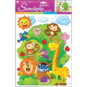 Samolepící dekorace Dětská samolepicí 3D dekorace na stěnu strom se zvířátky 10222 / Samolepky pro děti ( 48 x 28 cm ) Room Decor