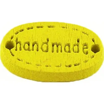 Dřevěný štítek Hand made 12x19 mm, žlutá