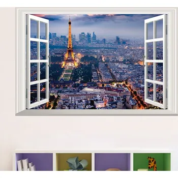 Samolepící dekorace Živá Zeď Samolepka na zeď Okno s výhledem na Paříž60 x 40 cm