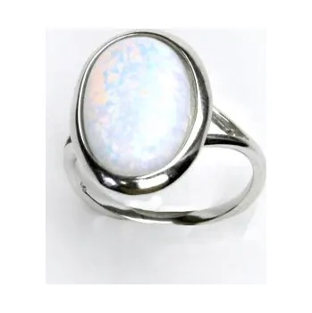 Prsten Stříbrný prsten, bílý syntetický opál, prstýnek s opálem, T 1454