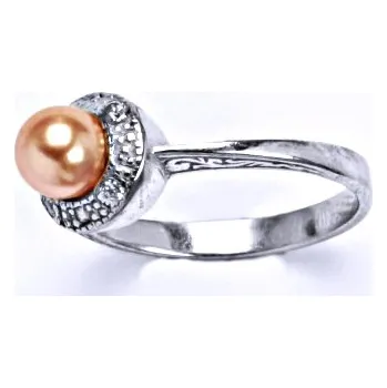 Prsten Stříbrný prsten s umělou perlou lososovou 6 mm, T 1228