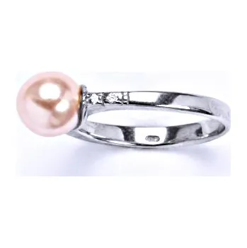 Prsten Stříbrný prsten s umělou perlou růžovou 8 mm, T 1211