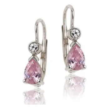 Náušnice Stříbrné náušnice se zirkony růžové a bílé barvy-VE 144