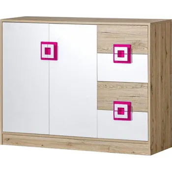přebalovací pult a komoda Casarredo Komoda široká NIKO 8 dub jasný/bílá/růžová