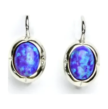 Náušnice Stříbrné náušnice, fialový syntetický opál, náušnice s opálem, NK 1374