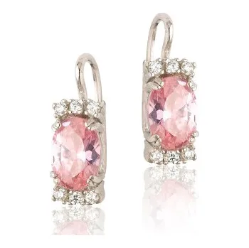 Náušnice Stříbrné náušnice se zirkony růžové a bílé barvy-VE 23