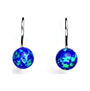 Náušnice Stříbrné náušnice, tmavě modrý syntetický opál 6 mm, náušnice s opálem, NK 1183