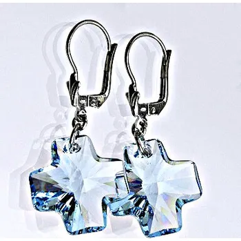 Náušnice Stříbrné náušnice se Swarovski krystaly akvamarín,19 mm 1