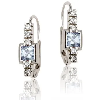 Náušnice Stříbrné náušnice se zirkony svetle modré a bílé barvy-VE 37