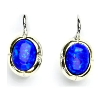 Náušnice Stříbrné náušnice, tmavě modrý syntetický opál, náušnice s opálem, NK 1374