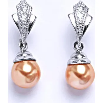 Náušnice Stříbrné náušnice s lososovou umělou perlou 8 mm, náušnice ze stříbra NK 1193/9